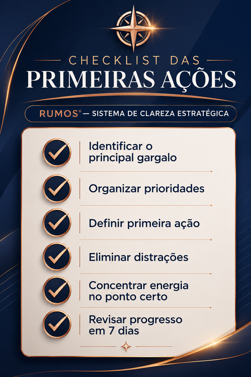 Checklist das Primeiras Ações
